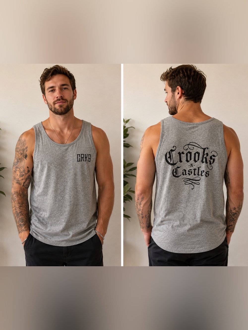 Crooks & Castles Gray Graphic Tank Top Men’s Large 100% Cotton Logo Sleeveless